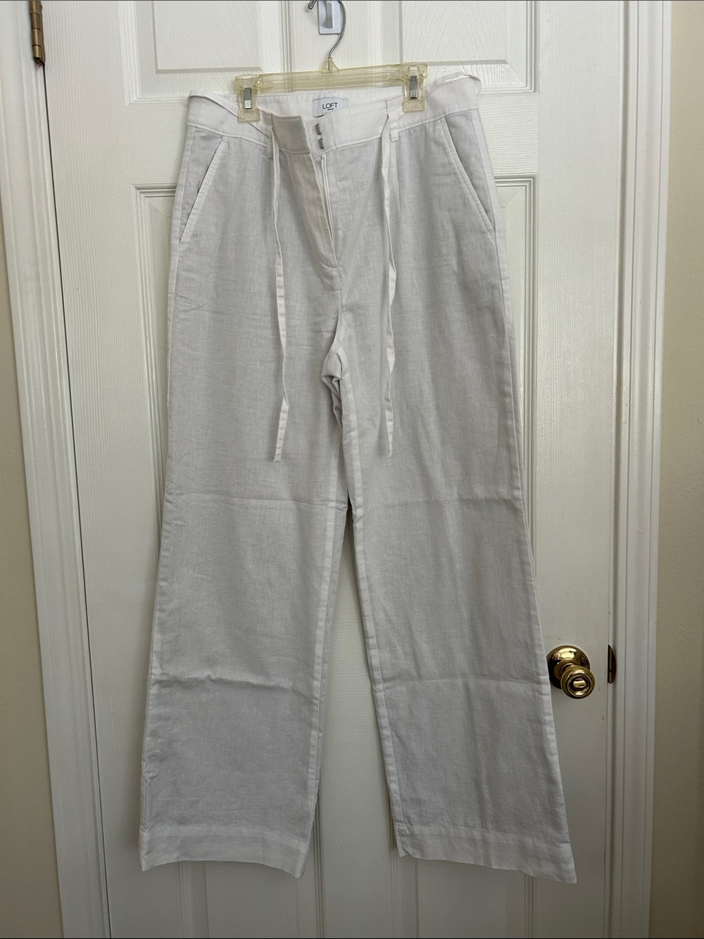 LOFT White Wide-Leg Linen-Blend Drawstring Pants